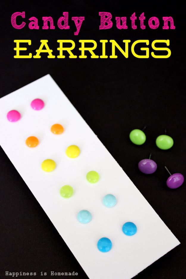 Best DIY Ideas for Teens To Make This Summer - Candy Button Dot Earrings - Fun and Easy Crafts, Room Decor, Toys and Craft Projects to Make And Sell - Cool Gifts for Friends, Awesome Things To Do When You Are Bored - Teenagers - Boys and Girls Love Making These Creative Projects With Step by Step Tutorials and Instructions #diyideas #summer #teencrafts #crafts