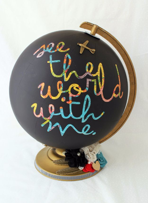 Cool Room Decor Ideas for Teens - DIY Bedroom Decor for Teenagers - Chalkboard Globe - Best Cool Crafts, Bedroom Accessories, Lighting, Wall Art, Creative Arts and Crafts Projects, Rugs, Pillows, Curtains, Lamps and Lights - Easy and Cheap Do It Yourself Ideas for Teen Bedrooms and Play Rooms #teencrafts #diydecor #roomideas #teenrooms #teendecor #diyideas
