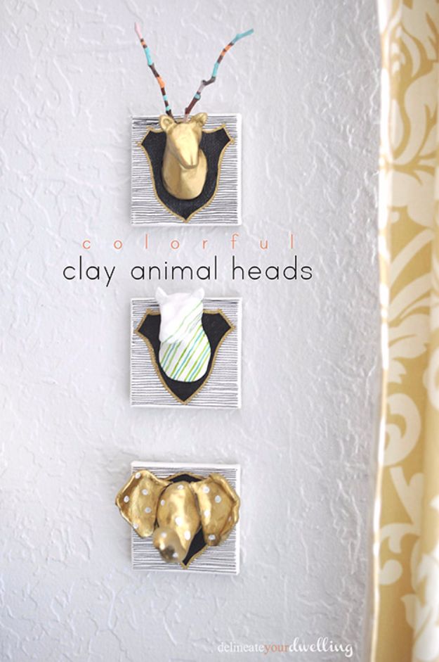 DIY Room Decor Ideas for Teens and Teenagers - Colorful Clay Animal Heads - DIY Decor Ideas for Teen Boys Rooms, Lighting, Wall Art, Creative Arts and Crafts Projects, Rugs, Pillows, Curtains, Lamps and Lights - Easy and Cheap Do It Yourself Ideas for Teen Bedrooms and Play Rooms #teencrafts #diydecor #roomideas #teenrooms #teendecor #diyideas