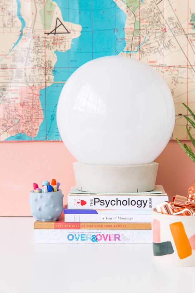 Best DIY Room Decor Ideas for Teens and Teenagers - Concrete Globe Table Lamp - Best Cool Crafts, Bedroom Accessories, Lighting, Wall Art, Creative Arts and Crafts Projects, Rugs, Pillows, Curtains, Lamps and Lights - Easy and Cheap Do It Yourself Ideas for Teen Bedrooms and Play Rooms #teencrafts #diydecor #roomideas #teenrooms #teendecor #diyideas