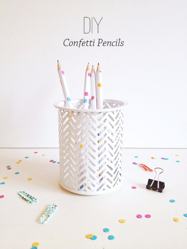 Best DIY Ideas for Teens To Make This Summer - DIY Confetti Pencils - Fun and Easy Crafts, Room Decor, Toys and Craft Projects to Make And Sell - Cool Gifts for Friends, Awesome Things To Do When You Are Bored - Teenagers - Boys and Girls Love Making These Creative Projects With Step by Step Tutorials and Instructions #diyideas #summer #teencrafts #crafts
