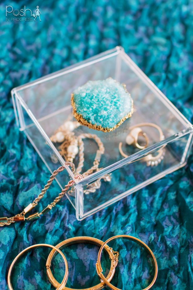 DIY Jewelry Storage - DIY Crystal Geode Jewelry Box - Do It Yourself Crafts and Projects for Organizing, Storing and Displaying Jewelry - Earrings, Rings, Necklaces - Jewelry Tree, Boxes, Hangers - Cheap and Easy Ways To Organize Jewelry in Bedroom and Bathroom - Dollar Store Crafts and Cheap Ideas for Decorating