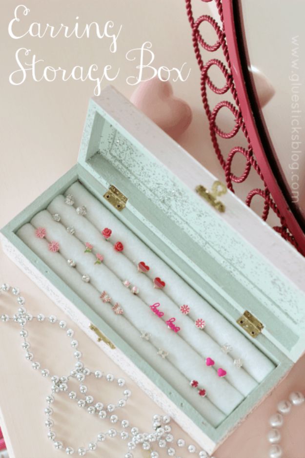 DIY Jewelry Storage - DIY Earring Storage Box - Do It Yourself Crafts and Projects for Organizing, Storing and Displaying Jewelry - Earrings, Rings, Necklaces - Jewelry Tree, Boxes, Hangers - Cheap and Easy Ways To Organize Jewelry in Bedroom and Bathroom - Dollar Store Crafts and Cheap Ideas for Decorating