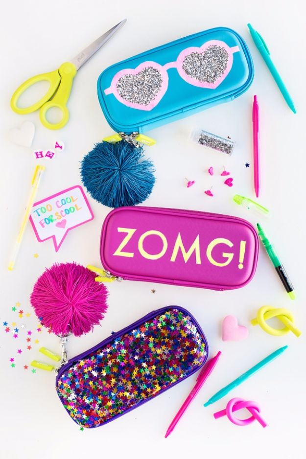 Best DIY Ideas for Teens To Make This Summer - DIY Glittery Graphic Pencil Cases - Fun and Easy Crafts, Room Decor, Toys and Craft Projects to Make And Sell - Cool Gifts for Friends, Awesome Things To Do When You Are Bored - Teenagers - Boys and Girls Love Making These Creative Projects With Step by Step Tutorials and Instructions #diyideas #summer #teencrafts #crafts