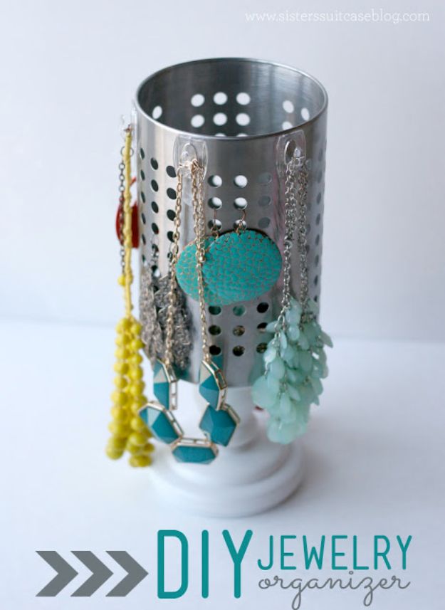 DIY Jewelry Storage - DIY Jewelry Organizer With IKEA Utensil Holder - Do It Yourself Crafts and Projects for Organizing, Storing and Displaying Jewelry - Earrings, Rings, Necklaces - Jewelry Tree, Boxes, Hangers - Cheap and Easy Ways To Organize Jewelry in Bedroom and Bathroom - Dollar Store Crafts and Cheap Ideas for Decorating