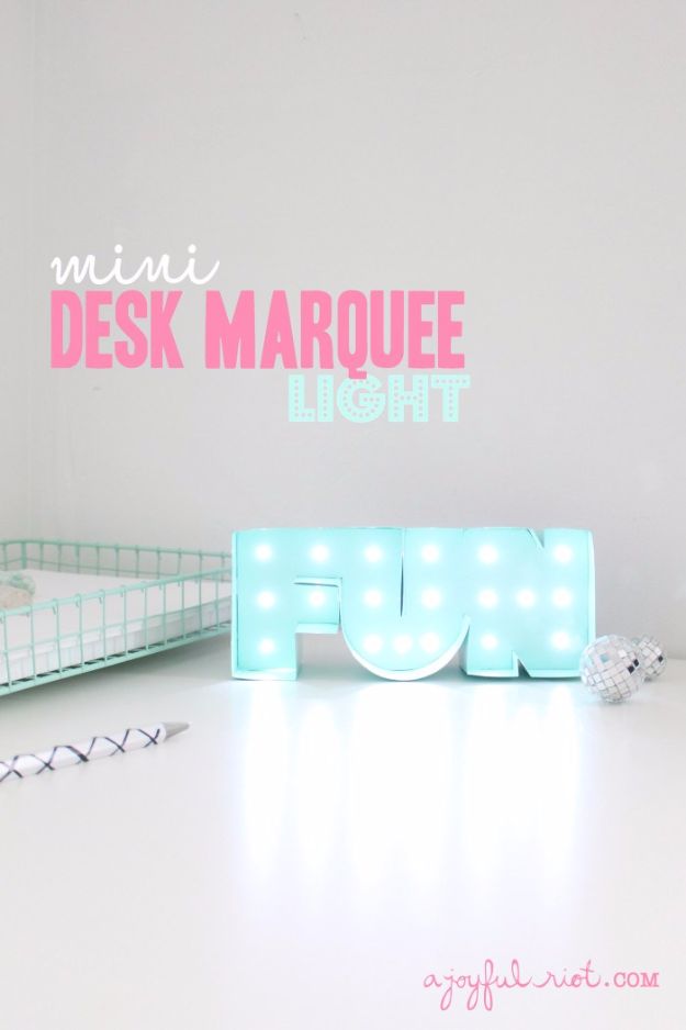 Best DIY Room Decor Ideas for Teens and Teenagers - DIY Mini Desk Marquee Light - Best Cool Crafts, Bedroom Accessories, Lighting, Wall Art, Creative Arts and Crafts Projects, Rugs, Pillows, Curtains, Lamps and Lights - Easy and Cheap Do It Yourself Ideas for Teen Bedrooms and Play Rooms #teencrafts #diydecor #roomideas #teenrooms #teendecor #diyideas