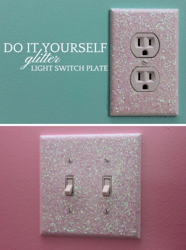 Best DIY Room Decor Ideas for Teens and Teenagers - Glitter Light Switch Plates - Best Cool Crafts, Bedroom Accessories, Lighting, Wall Art, Creative Arts and Crafts Projects, Rugs, Pillows, Curtains, Lamps and Lights - Easy and Cheap Do It Yourself Ideas for Teen Bedrooms and Play Rooms #teencrafts #diydecor #roomideas #teenrooms #teendecor #diyideas