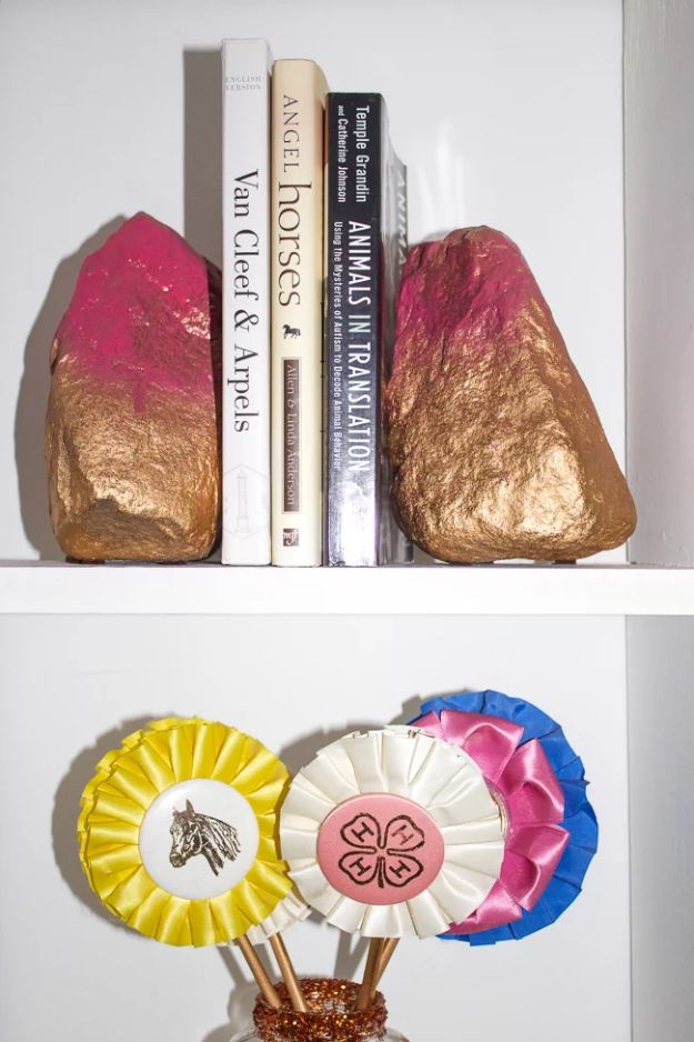 Best DIY Ideas for Teens To Make This Summer - Gold & Pink Rock Bookends - Fun and Easy Crafts, Room Decor, Toys and Craft Projects to Make And Sell - Cool Gifts for Friends, Awesome Things To Do When You Are Bored - Teenagers - Boys and Girls Love Making These Creative Projects With Step by Step Tutorials and Instructions #diyideas #summer #teencrafts #crafts