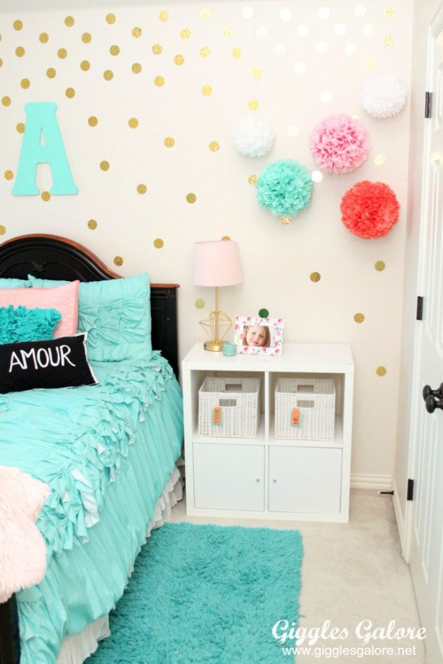 Best DIY Room Decor Ideas for Teens and Teenagers - Gold Polka Dot Wall - Best Cool Crafts, Bedroom Accessories, Lighting, Wall Art, Creative Arts and Crafts Projects, Rugs, Pillows, Curtains, Lamps and Lights - Easy and Cheap Do It Yourself Ideas for Teen Bedrooms and Play Rooms #teencrafts #diydecor #roomideas #teenrooms #teendecor #diyideas