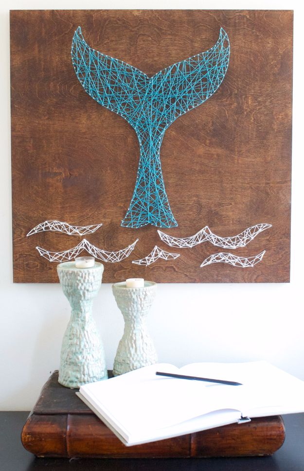 Best DIY Room Decor Ideas for Teens and Teenagers - Whale Tail String Art - Best Cool Crafts, Bedroom Accessories, Lighting, Wall Art, Creative Arts and Crafts Projects, Rugs, Pillows, Curtains, Lamps and Lights - Easy and Cheap Do It Yourself Ideas for Teen Bedrooms and Play Rooms #teencrafts #diydecor #roomideas #teenrooms #teendecor #diyideas