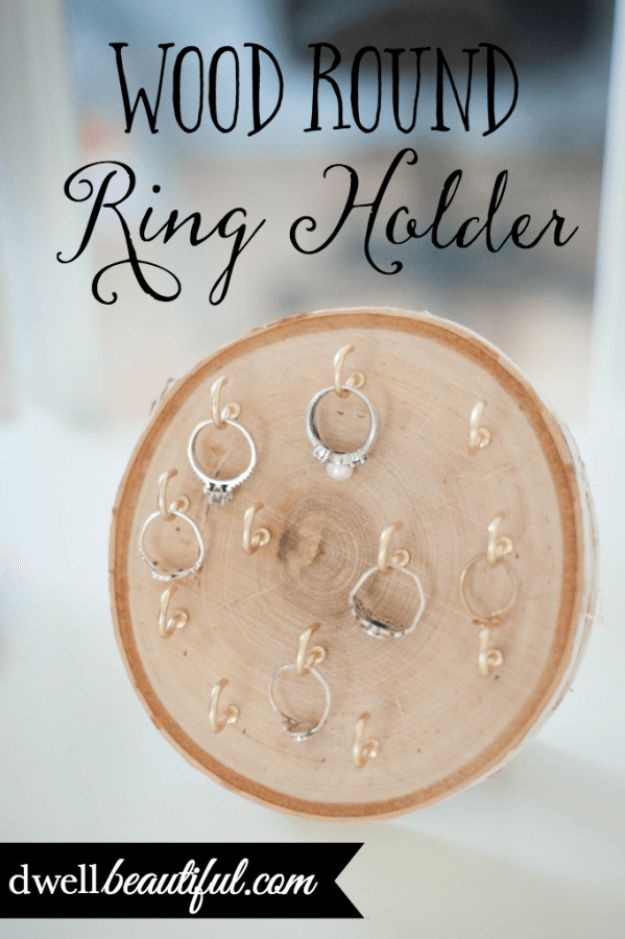 DIY Jewelry Storage - Wood Round Ring Holder - Do It Yourself Crafts and Projects for Organizing, Storing and Displaying Jewelry - Earrings, Rings, Necklaces - Jewelry Tree, Boxes, Hangers - Cheap and Easy Ways To Organize Jewelry in Bedroom and Bathroom - Dollar Store Crafts and Cheap Ideas for Decorating