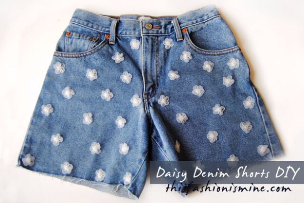 Cool Summer Fashions for Teens - DIY Daisy Denim Shorts - Easy Sewing Projects and No Sew Crafts for Fun Fashion for Teenagers - DIY Clothes, Shoes and Accessories for Summertime Looks - Cheap and Creative Ways to Dress on A Budget 