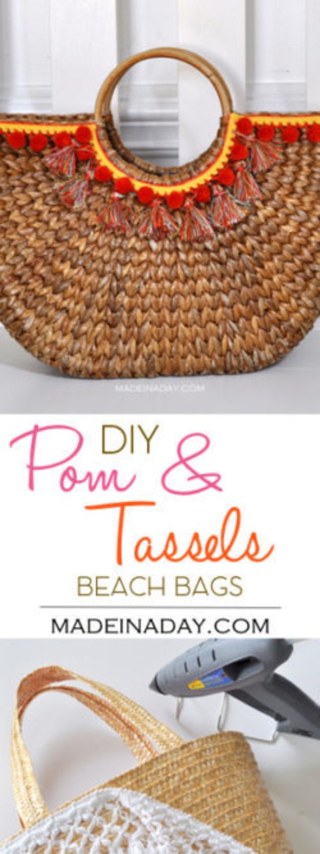 DIY Bags for Summer - DIY Pom And Tassels Beach Bags - Easy Ideas to Make for Beach and Pool - Quick Projects for a Bag on A Budget - Cute No Sew Idea, Quick Sewing Patterns - Paint and Crafts for Making Creative Beach Bags - Fun Tutorials for Kids, Teens, Teenagers, Girls and Adults