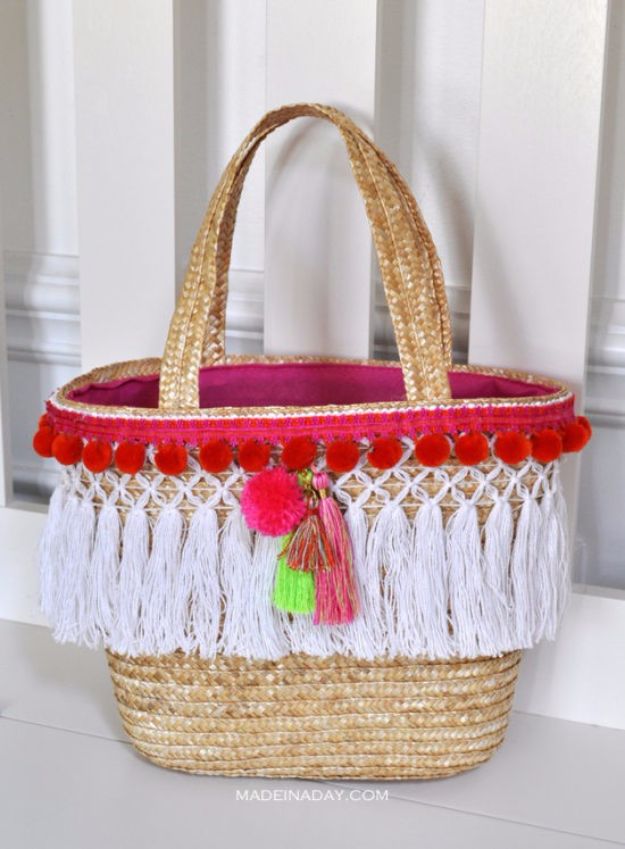 Cool Summer Fashions for Teens - DIY Pom Tassel Basket Totes - Easy Sewing Projects and No Sew Crafts for Fun Fashion for Teenagers - DIY Clothes, Shoes and Accessories for Summertime Looks - Cheap and Creative Ways to Dress on A Budget 