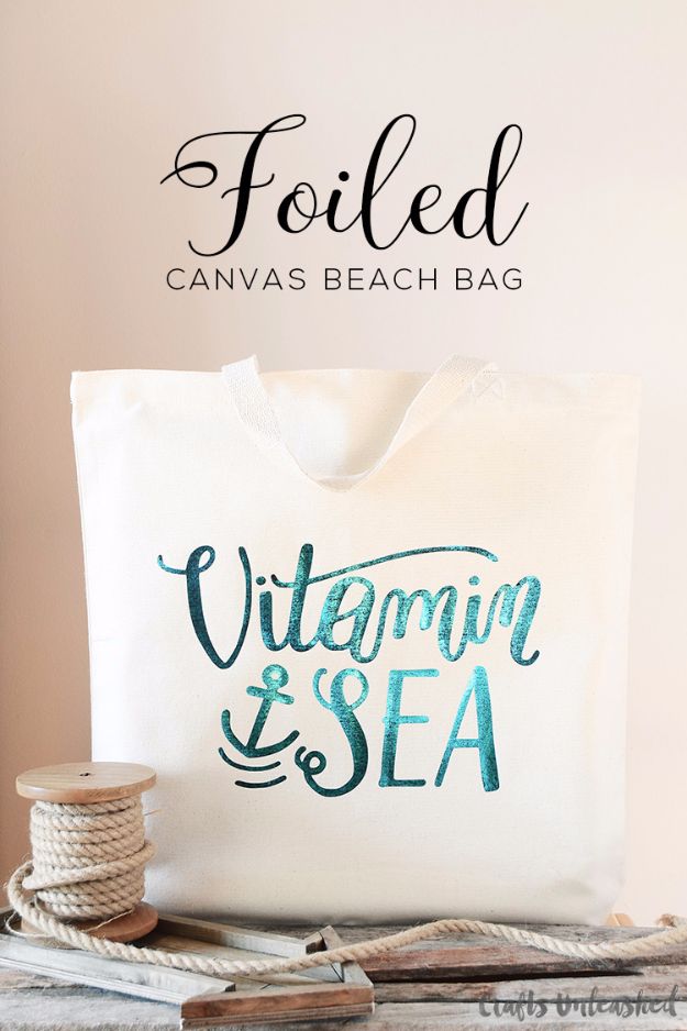 DIY Bags for Summer - Foiled Canvas DIY Beach Bag - Easy Ideas to Make for Beach and Pool - Quick Projects for a Bag on A Budget - Cute No Sew Idea, Quick Sewing Patterns - Paint and Crafts for Making Creative Beach Bags - Fun Tutorials for Kids, Teens, Teenagers, Girls and Adults