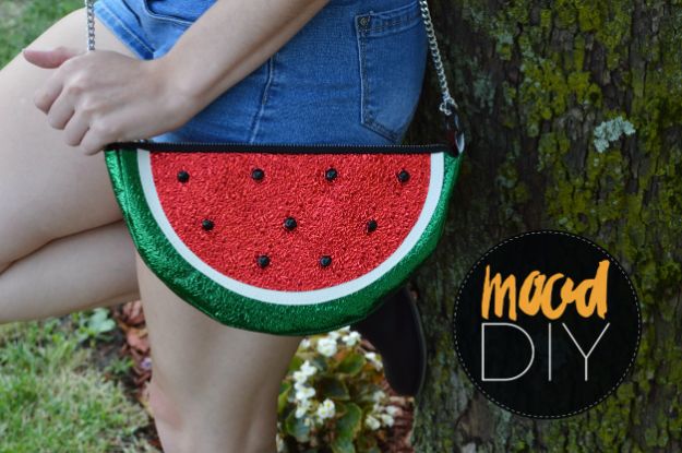 DIY Bags for Summer - No Sew Watermelon Purse - Easy Ideas to Make for Beach and Pool - Quick Projects for a Bag on A Budget - Cute No Sew Idea, Quick Sewing Patterns - Paint and Crafts for Making Creative Beach Bags - Fun Tutorials for Kids, Teens, Teenagers, Girls and Adults 