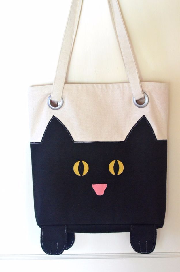 DIY Bags for Summer - Paws And All Cat Tote - Easy Ideas to Make for Beach and Pool - Quick Projects for a Bag on A Budget - Cute No Sew Idea, Quick Sewing Patterns - Paint and Crafts for Making Creative Beach Bags - Fun Tutorials for Kids, Teens, Teenagers, Girls and Adults