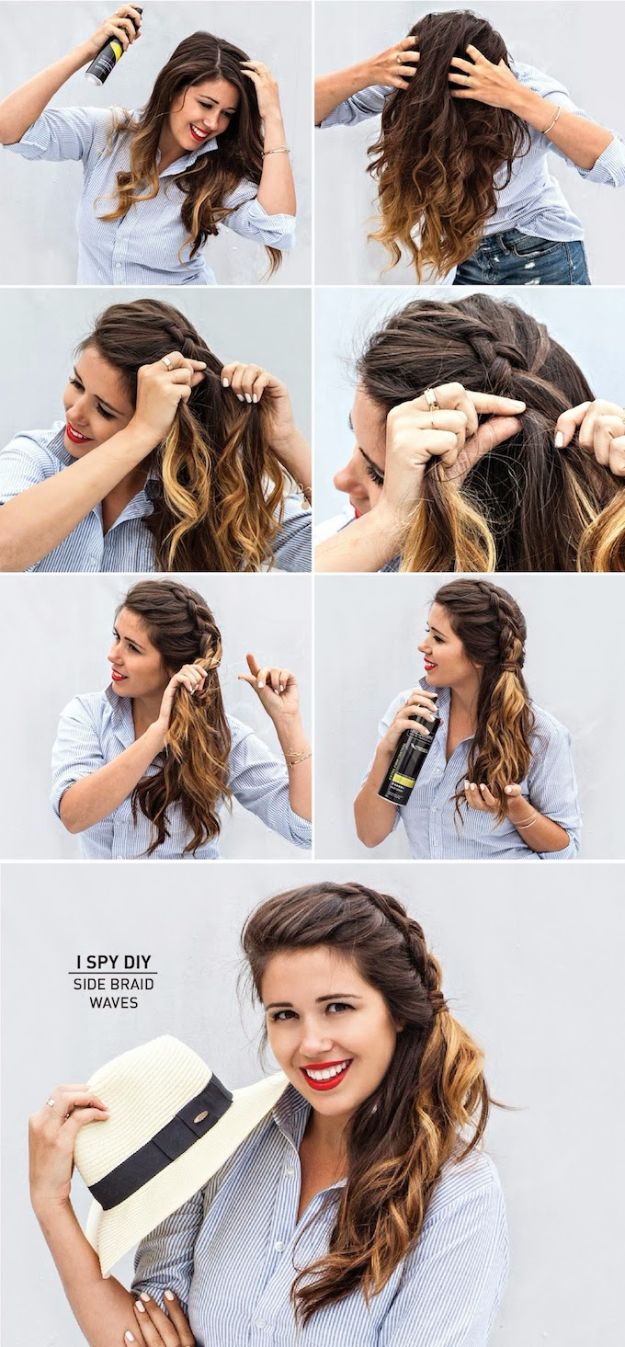 Cool Hair Tutorials for Summer - Side Braid Waves - Easy Hairstyles and Creative Looks for Hair - Beachy Waves, Hair Styles for Short Hair, Medium Length and Long Hair - Ponytails, Updo Ideas and Quick Last Minute Hairstyle for Teens, Teenagers and Women