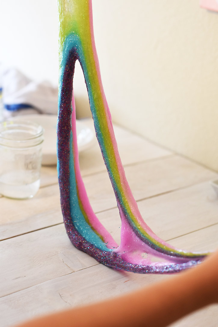 How To Make Rainbow Slime - Cool Stretchy Glittery Slime Can Be Made in Minutes- Quick Crafts for Children - Cool and Easy Crafts for Kids and Teens - Ingredients and Step by Step Tutorial for Making Slime At Home - Cheap DIY Projects for Teens and Teenagers - Girls and Boys Love Making Slime