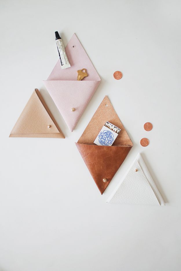 Cheap Crafts for Teens - DIY Triangle Leather Pouch - Inexpensive DIY Projects for Teenagers and Tweens - Cute Room Decor, School Supplies, Accessories and Clothing You Can Make On A Budget - Fun Dollar Store Crafts - Cool DIY Gift Ideas for Christmas, Birthdays, BFF gifts and more - Step by Step Tutorials and Instructions #cheapcrafts #dollarstorecrafts #teencrafts #dollartreecrafts