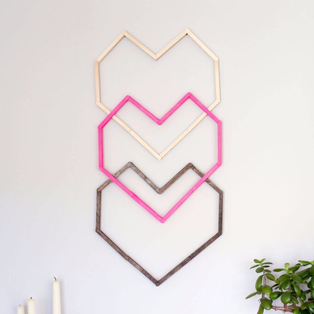 Cheap Crafts for Teens - Geometric Heart DIY Wall Art - Inexpensive DIY Projects for Teenagers and Tweens - Cute Room Decor, School Supplies, Accessories and Clothing You Can Make On A Budget - Fun Dollar Store Crafts - Cool DIY Gift Ideas for Christmas, Birthdays, BFF gifts and more - Step by Step Tutorials and Instructions #cheapcrafts #dollarstorecrafts #teencrafts #dollartreecrafts
