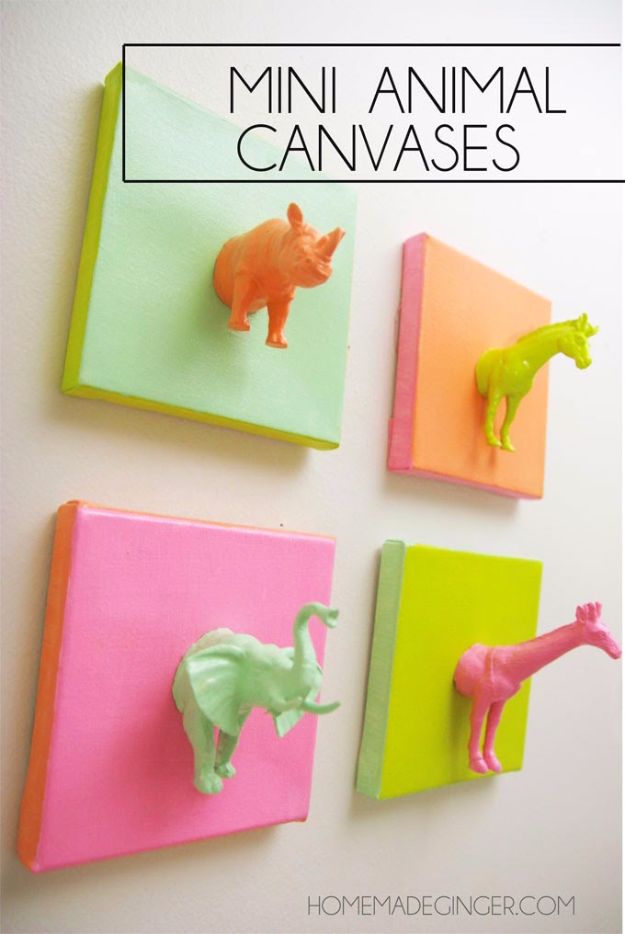 Cheap Crafts for Teens - Mini Animal Canvases - Inexpensive DIY Projects for Teenagers and Tweens - Cute Room Decor, School Supplies, Accessories and Clothing You Can Make On A Budget - Fun Dollar Store Crafts - Cool DIY Gift Ideas for Christmas, Birthdays, BFF gifts and more - Step by Step Tutorials and Instructions #cheapcrafts #dollarstorecrafts #teencrafts #dollartreecrafts