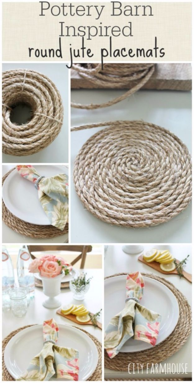 Cheap Crafts for Teens - Pottery Barn Inspired Round Jute Placemats - Inexpensive DIY Projects for Teenagers and Tweens - Cute Room Decor, School Supplies, Accessories and Clothing You Can Make On A Budget - Fun Dollar Store Crafts - Cool DIY Gift Ideas for Christmas, Birthdays, BFF gifts and more - Step by Step Tutorials and Instructions #cheapcrafts #dollarstorecrafts #teencrafts #dollartreecrafts