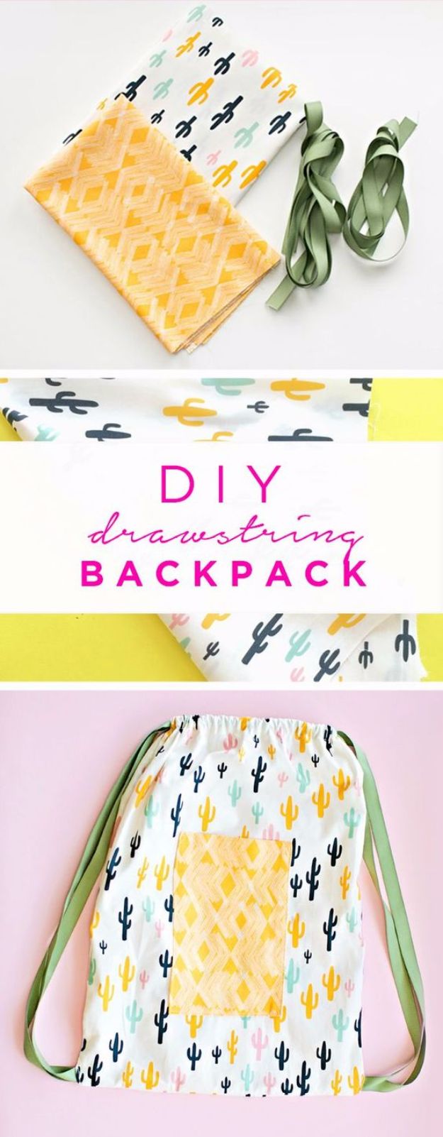 DIY School Supplies - DIY Drawstring Backpack - Easy Crafts and Do It Yourself Ideas for Back To School - Pencils, Notebooks, Backpacks and Fun Gear for Going Back To Class - Creative DIY Projects for Cheap School Supplies - Cute Crafts for Teens and Kids #backtoschool #teencrafts #kidscrafts #teen #diyideas #crafts