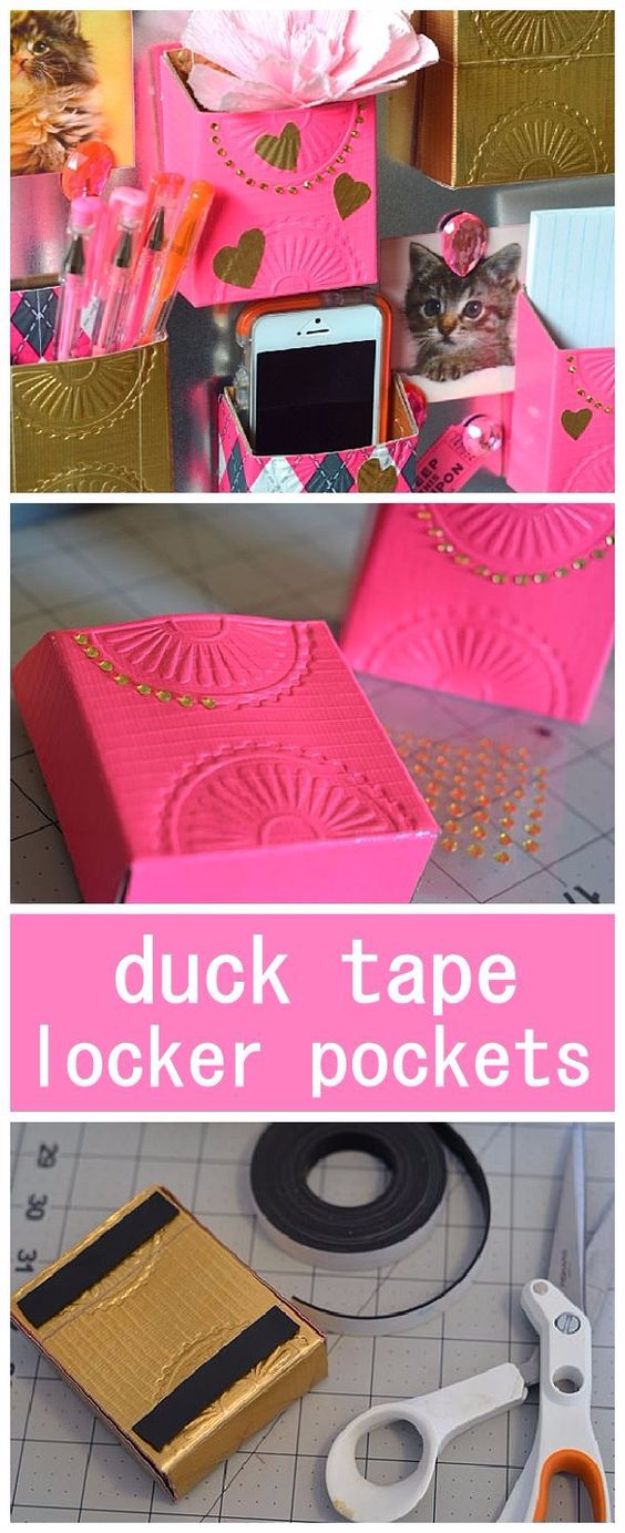 DIY School Supplies - DIY Duct Tape Locker Pockets - Easy Crafts and Do It Yourself Ideas for Back To School - Pencils, Notebooks, Backpacks and Fun Gear for Going Back To Class - Creative DIY Projects for Cheap School Supplies - Cute Crafts for Teens and Kids #backtoschool #teencrafts #kidscrafts #teen #diyideas #crafts