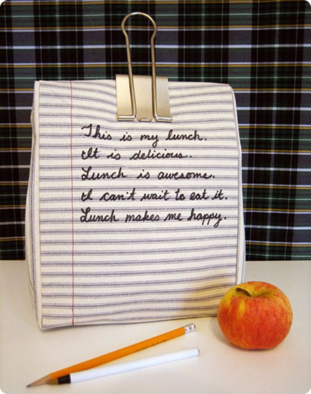 DIY School Supplies - DIY Notebook Lunchbag - Easy Crafts and Do It Yourself Ideas for Back To School - Pencils, Notebooks, Backpacks and Fun Gear for Going Back To Class - Creative DIY Projects for Cheap School Supplies - Cute Crafts for Teens and Kids #backtoschool #teencrafts #kidscrafts #teen #diyideas #crafts