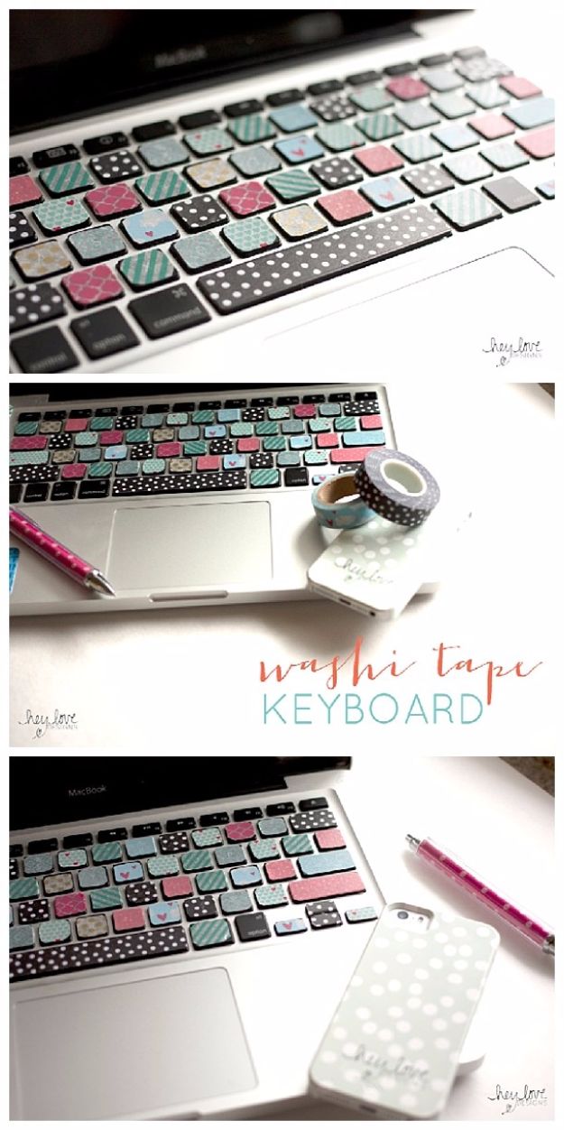 DIY School Supplies - DIY Washi Tape Keyboard - Easy Crafts and Do It Yourself Ideas for Back To School - Pencils, Notebooks, Backpacks and Fun Gear for Going Back To Class - Creative DIY Projects for Cheap School Supplies - Cute Crafts for Teens and Kids #backtoschool #teencrafts #kidscrafts #teen #diyideas #crafts