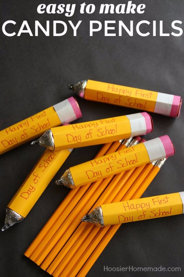 DIY School Supplies - Easy To Make Candy Pencils - Easy Crafts and Do It Yourself Ideas for Back To School - Pencils, Notebooks, Backpacks and Fun Gear for Going Back To Class - Creative DIY Projects for Cheap School Supplies - Cute Crafts for Teens and Kids #backtoschool #teencrafts #kidscrafts #teen #diyideas #crafts