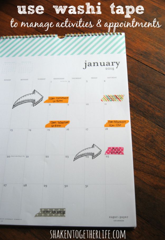 DIY School Supplies - Organize Your Calendar With Washi Tape - Easy Crafts and Do It Yourself Ideas for Back To School - Pencils, Notebooks, Backpacks and Fun Gear for Going Back To Class - Creative DIY Projects for Cheap School Supplies - Cute Crafts for Teens and Kids #backtoschool #teencrafts #kidscrafts #teen #diyideas #crafts