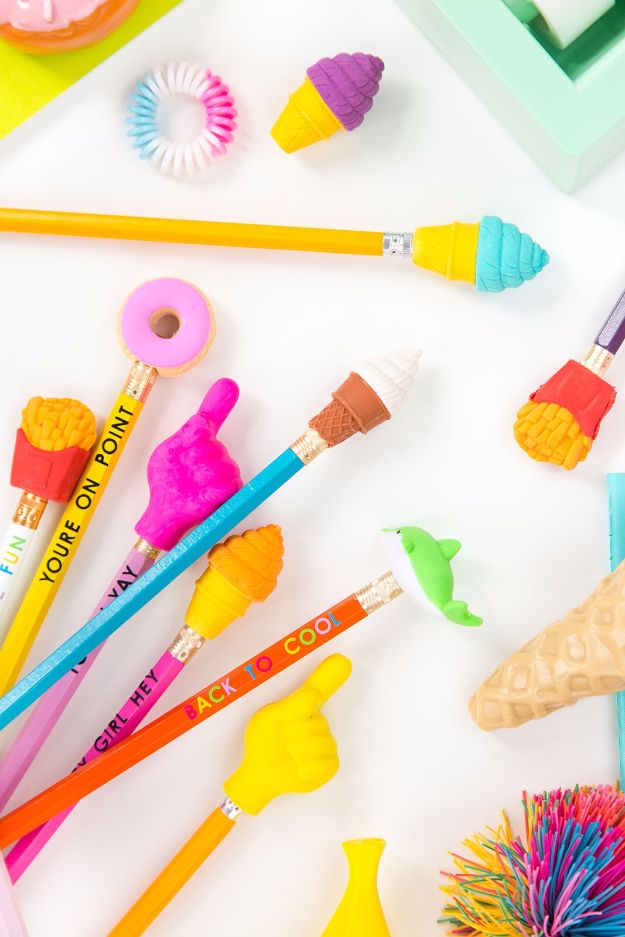 DIY School Supplies - Super Cute Pencil Toppers - Easy Crafts and Do It Yourself Ideas for Back To School - Pencils, Notebooks, Backpacks and Fun Gear for Going Back To Class - Creative DIY Projects for Cheap School Supplies - Cute Crafts for Teens and Kids #backtoschool #teencrafts #kidscrafts #teen #diyideas #crafts