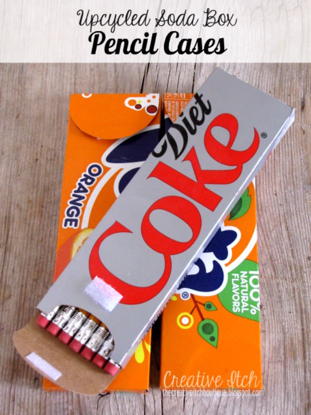 DIY School Supplies - Upcycled Soda Box Pencil Cases - Easy Crafts and Do It Yourself Ideas for Back To School - Pencils, Notebooks, Backpacks and Fun Gear for Going Back To Class - Creative DIY Projects for Cheap School Supplies - Cute Crafts for Teens and Kids #backtoschool #teencrafts #kidscrafts #teen #diyideas #crafts