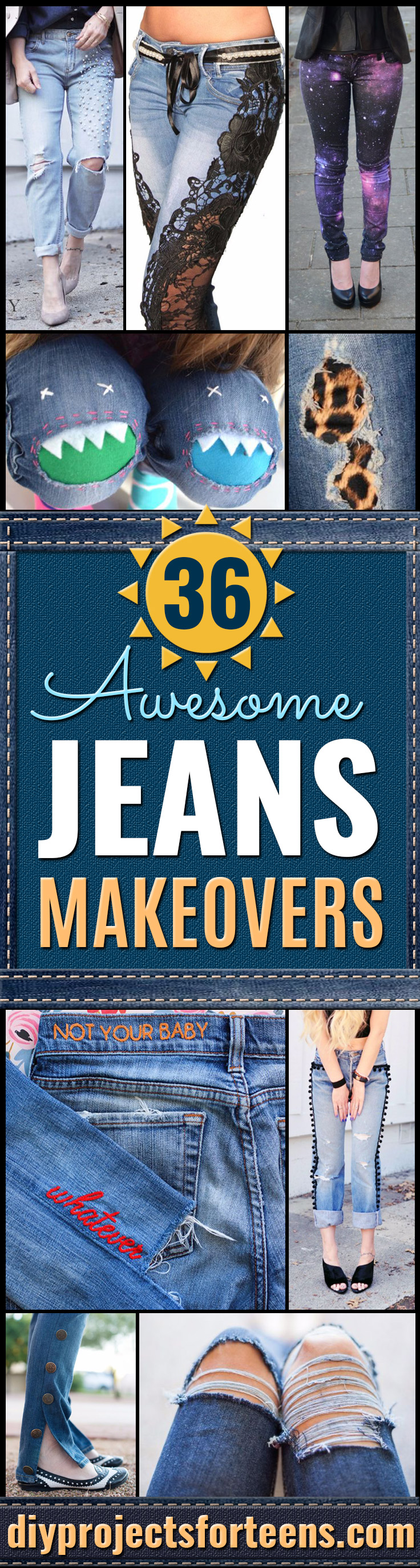 DIY Jeans Makeovers - Easy Crafts and Tutorials to Refashion and Upcycle Your Jeans and Create Ripped, Distressed, Bleach, Lace Edge, Cut Off, Skinny, Shorts, Skirts, Galaxy and Painted Jeans Ideas - Cool Denim Fashions for Teens, Teenagers, Women #diyideas #diyclothes #clothinghacks #teencrafts