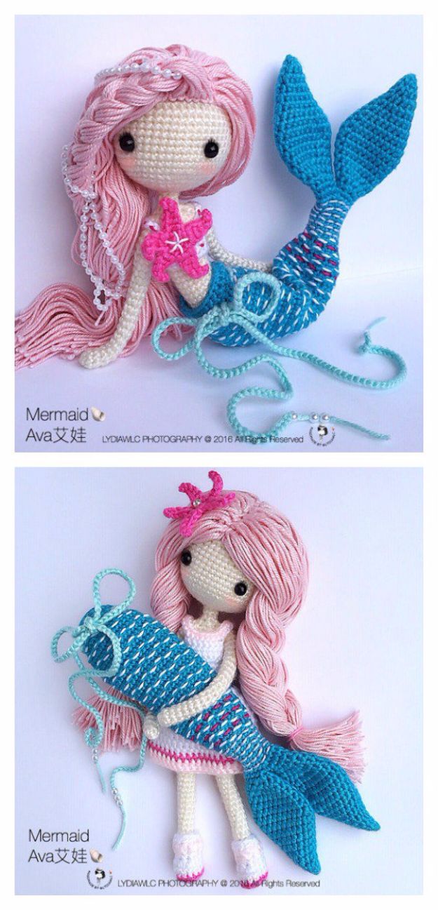 DIY Mermaid Crafts - Amigurumi Mermaid - How To Make Room Decorations, Art Projects, Jewelry, and Makeup For Kids, Teens and Teenagers - Mermaid Costume Tutorials - Fun Clothes, Pillow Projects, Mermaid Tail Tutorial