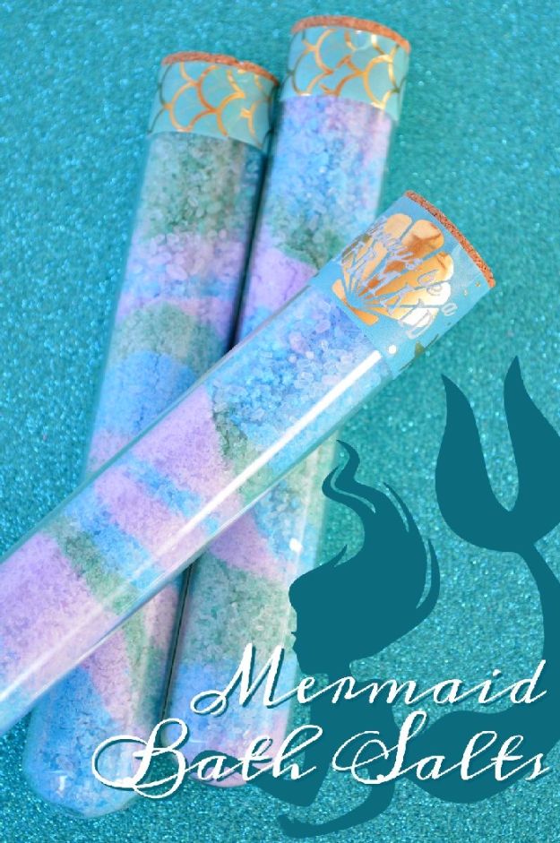 DIY Mermaid Crafts - DIY Colorful Mermaid Bath Salts - How To Make Room Decorations, Art Projects, Jewelry, and Makeup For Kids, Teens and Teenagers - Mermaid Costume Tutorials - Fun Clothes, Pillow Projects, Mermaid Tail Tutorial