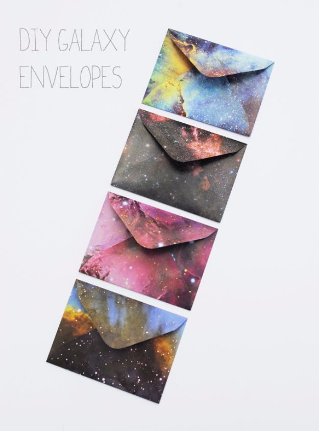 Galaxy DIY Crafts - DIY Galaxy Envelopes - Easy Room Decor, Cool Clothes, Fun Fabric Ideas and Painting Projects - Food, Cookies and Cupcake Recipes - Nebula Galaxy In A Jar - Art for Your Bedroom - Shirt, Backpack, Soap, Decorations for Teens, Kids and Adults