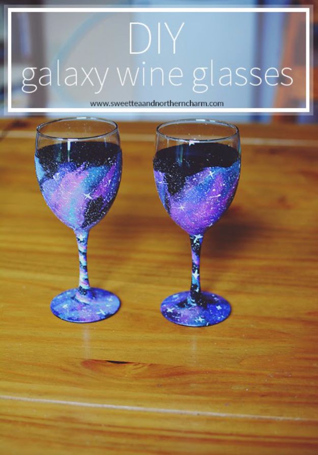 Galaxy DIY Crafts - DIY Galaxy Wine Glasses - Easy Room Decor, Cool Clothes, Fun Fabric Ideas and Painting Projects - Food, Cookies and Cupcake Recipes - Nebula Galaxy In A Jar - Art for Your Bedroom - Shirt, Backpack, Soap, Decorations for Teens, Kids and Adults