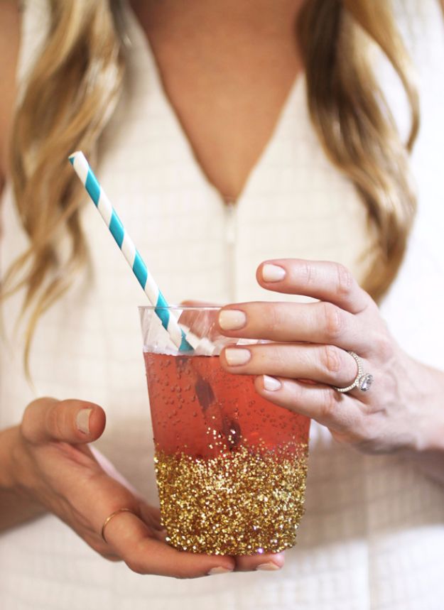DIY Ideas WIth Glitter - DIY Glitter-Dipped Cups - Easy Crafts and Projects for Decoration, Gifts, and Bedroom Decor - How To Make Ombre, Mod Podge and Glitter Mason Jar Gift Ideas For Teens - Easy Clothes and Makeup Crafts For Teenagers #diyideas #glitter #crafts