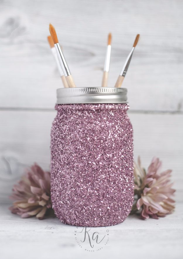 DIY Ideas WIth Glitter - DIY Glitter Mason Jar - Easy Crafts and Projects for Decoration, Gifts, and Bedroom Decor - How To Make Ombre, Mod Podge and Glitter Mason Jar Gift Ideas For Teens - Easy Clothes and Makeup Crafts For Teenagers #diyideas #glitter #crafts
