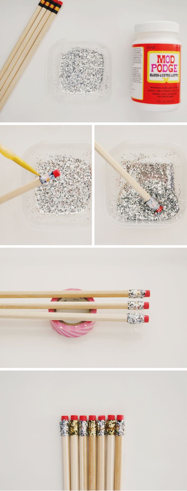 DIY Ideas WIth Glitter - DIY Glitter Pencils - Easy Crafts and Projects for Decoration, Gifts, and Bedroom Decor - How To Make Ombre, Mod Podge and Glitter Mason Jar Gift Ideas For Teens - Easy Clothes and Makeup Crafts For Teenagers #diyideas #glitter #crafts