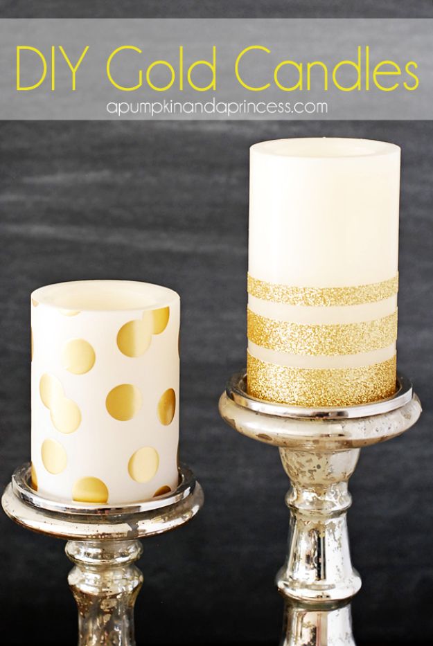 DIY Ideas WIth Glitter - DIY Gold Glitter Candles - Easy Crafts and Projects for Decoration, Gifts, and Bedroom Decor - How To Make Ombre, Mod Podge and Glitter Mason Jar Gift Ideas For Teens - Easy Clothes and Makeup Crafts For Teenagers #diyideas #glitter #crafts