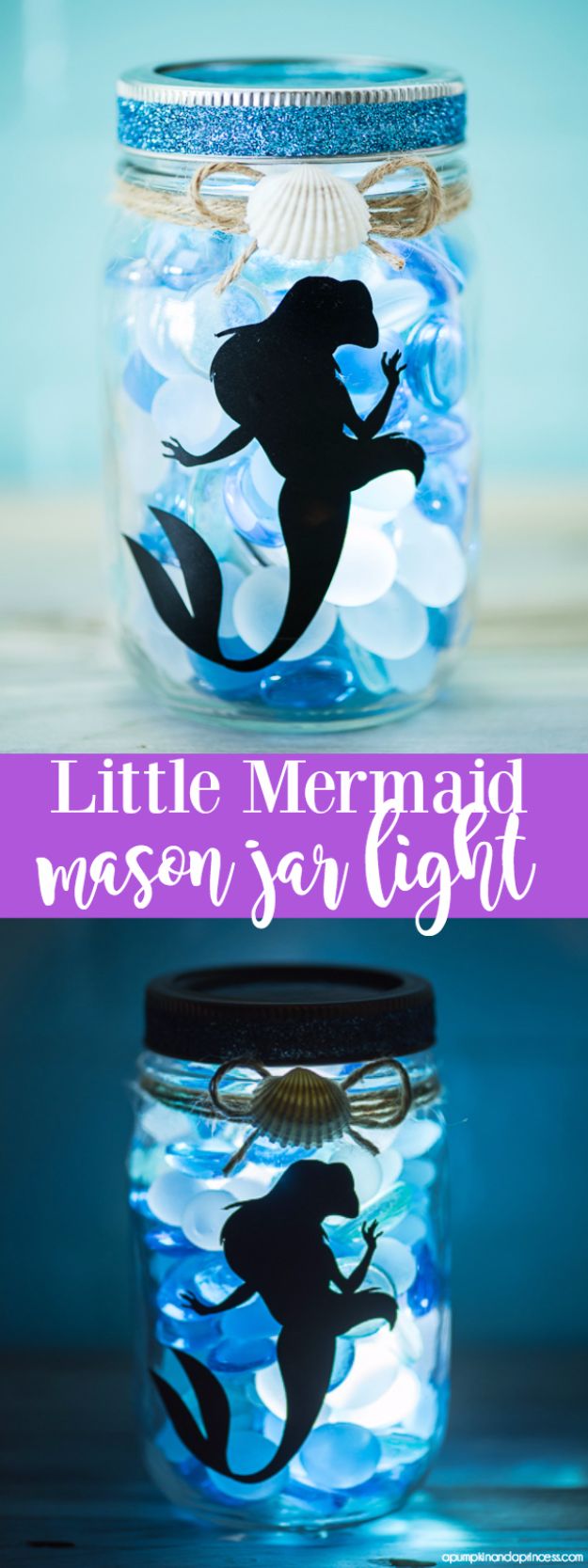 DIY Mermaid Crafts - DIY Little Mermaid Mason Jar Light - How To Make Room Decorations, Art Projects, Jewelry, and Makeup For Kids, Teens and Teenagers - Mermaid Costume Tutorials - Fun Clothes, Pillow Projects, Mermaid Tail Tutorial