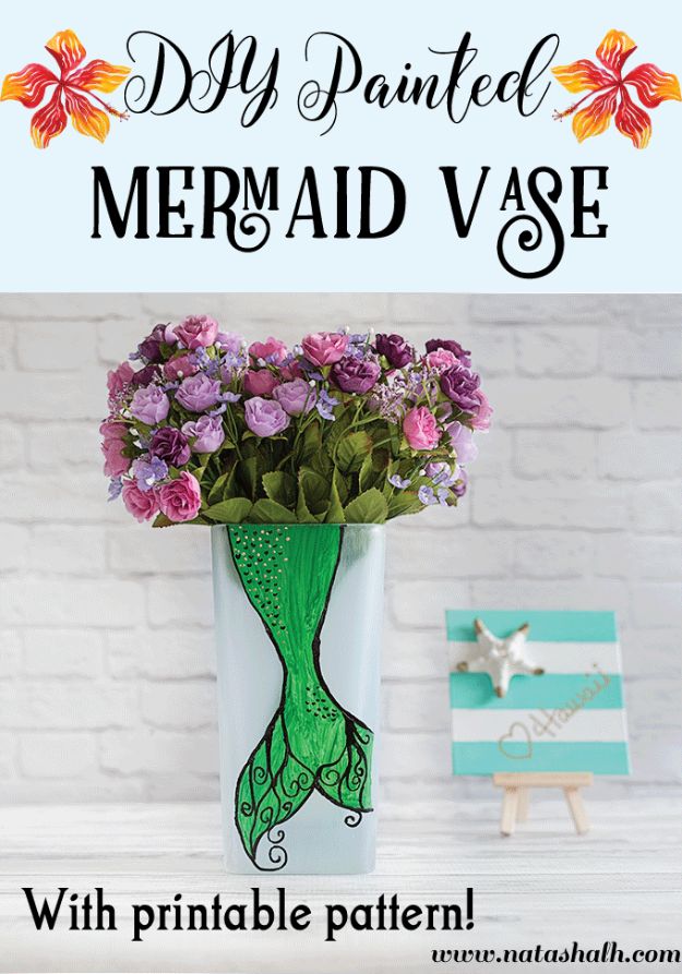 DIY Mermaid Crafts - DIY Painted Mermaid Vase - How To Make Room Decorations, Art Projects, Jewelry, and Makeup For Kids, Teens and Teenagers - Mermaid Costume Tutorials - Fun Clothes, Pillow Projects, Mermaid Tail Tutorial 