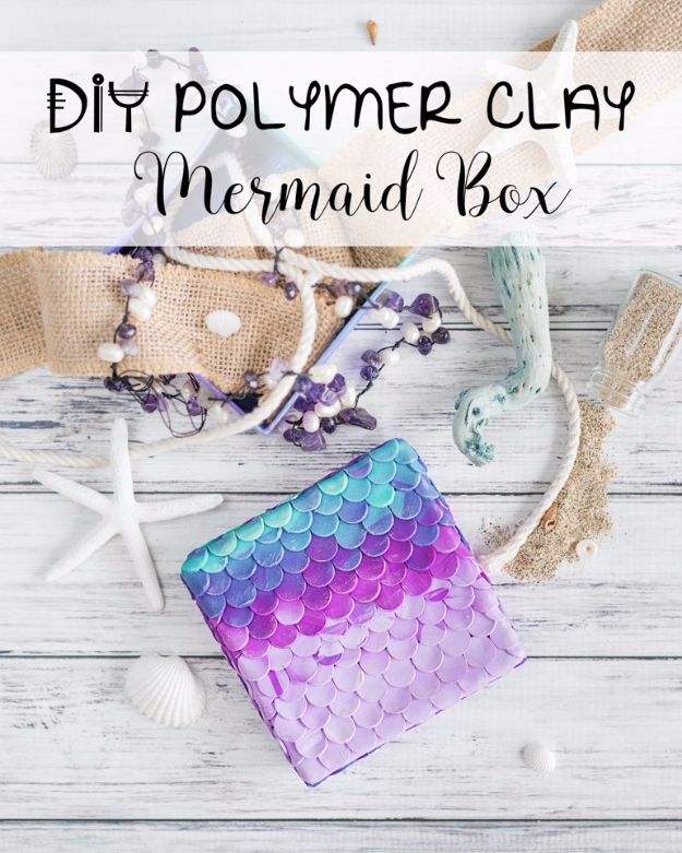DIY Mermaid Crafts - DIY Polymer Clay Mermaid Box - How To Make Room Decorations, Art Projects, Jewelry, and Makeup For Kids, Teens and Teenagers - Mermaid Costume Tutorials - Fun Clothes, Pillow Projects, Mermaid Tail Tutorial