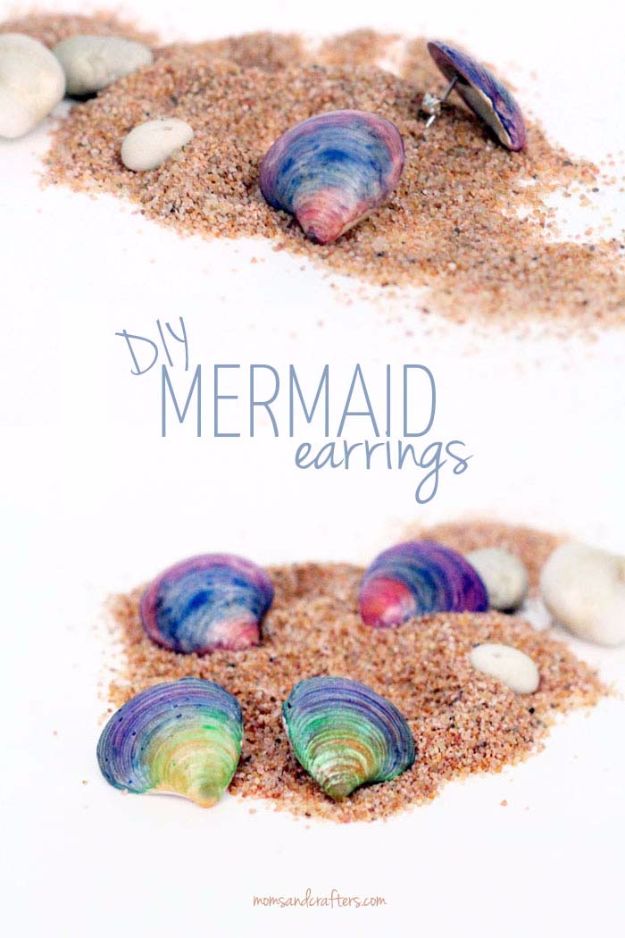 DIY Mermaid Crafts - DIY Seashell Earrings - How To Make Room Decorations, Art Projects, Jewelry, and Makeup For Kids, Teens and Teenagers - Mermaid Costume Tutorials - Fun Clothes, Pillow Projects, Mermaid Tail Tutorial