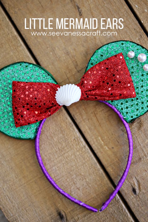DIY Mermaid Crafts - Disney Little Mermaid Ears - How To Make Room Decorations, Art Projects, Jewelry, and Makeup For Kids, Teens and Teenagers - Mermaid Costume Tutorials - Fun Clothes, Pillow Projects, Mermaid Tail Tutorial