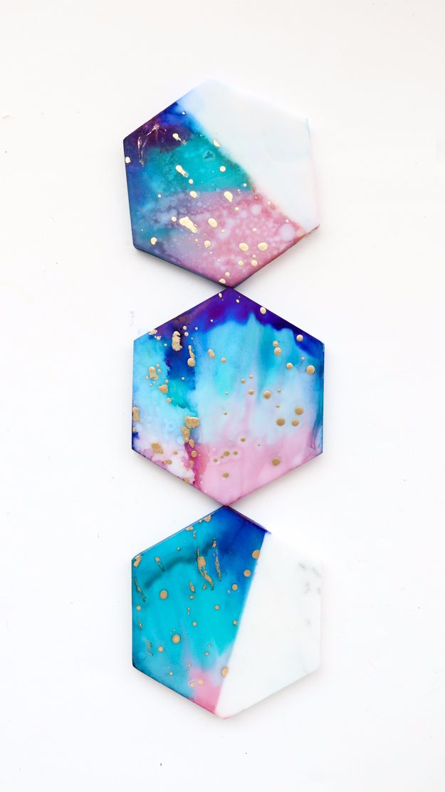Galaxy DIY Crafts - Galaxy Color Blocked Marble Coasters - Easy Room Decor, Cool Clothes, Fun Fabric Ideas and Painting Projects - Food, Cookies and Cupcake Recipes - Nebula Galaxy In A Jar - Art for Your Bedroom - Shirt, Backpack, Soap, Decorations for Teens, Kids and Adults